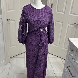 FARM Rio Purple Long Sleeve Lace Dress